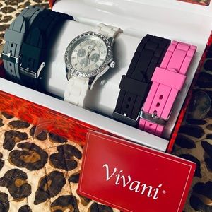 Vivani Bling Rhinestone Watch Set